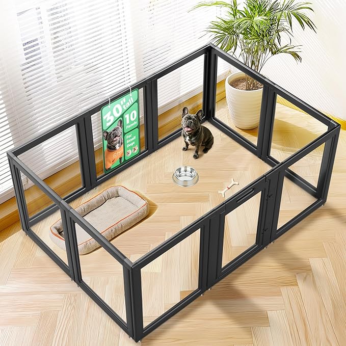 FXW AuraSpace Acrylic Indoor Dog Playpen for Small and Medium Dogs, 30 Inch, 10 Panels, Black