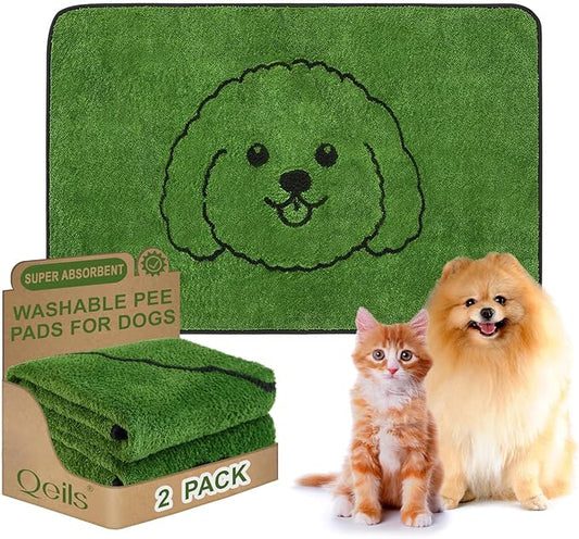 Qeils Reusable Puppy Pads, Washable Pee Pads for Dogs 2 Pack Durable Absorbent Leakproof Dog Training Pads for Home or Travel, Non-Slip Wee Wee Pads Potty Pads 36"x24"