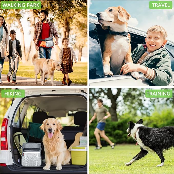 Dog Treat Pouch - 3 Ways to Wear Treat Pouches for Pet Training and 2 Pieces Clicker Taining for Dogs, Dog Training Treat Pouch Bag and Dog Clicker for Training with Waist Belt Shoulder Strap - Grey