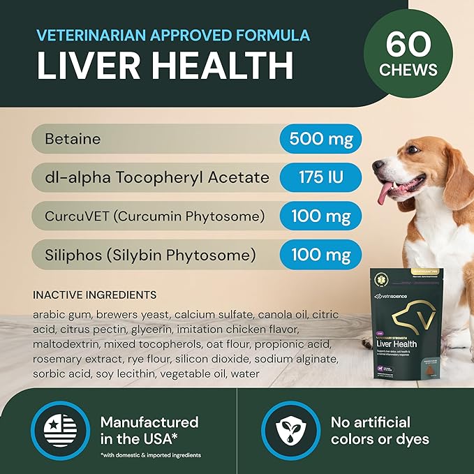 VetriScience Veterinary Strength Liver Health Chews - Canine Liver Care Supplement for Detox Support - Dog Supplement - Supports Immune System - No Fasting Required - 60 Count