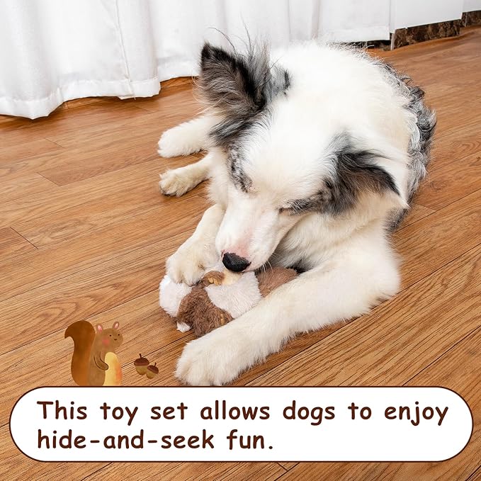 Hollypet Squeaky Dog Toy, Interactive Plush Hide and Seek Dog Toys for Small Medium Sized Dogs and Non-Aggressive Chewers, Puppy Teeth Clean Chew Toys, Pine Cone