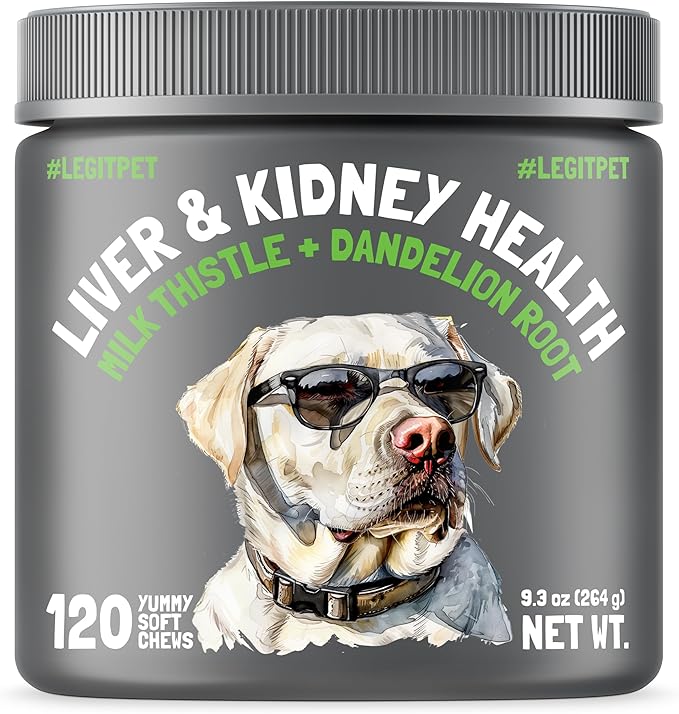 Liver & Kidney Support for Dogs Detox Natural Supplement with Milk Thistle Dandelion Root Turmeric Curcumin Hepatic Support Treats for Canine Liver Function, Immunity & Digestion 120 Soft Chews