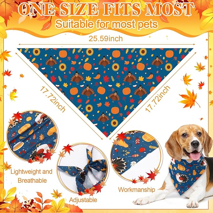 Amylove 120 Pcs Halloween Dog Bandanas Bulk Thanksgiving Day Holiday Triangle Dog Pack Puppy Kerchief Bandana Adjustable Pet Scarf for Pet Cat Costume Accessories Decor(Turkey)