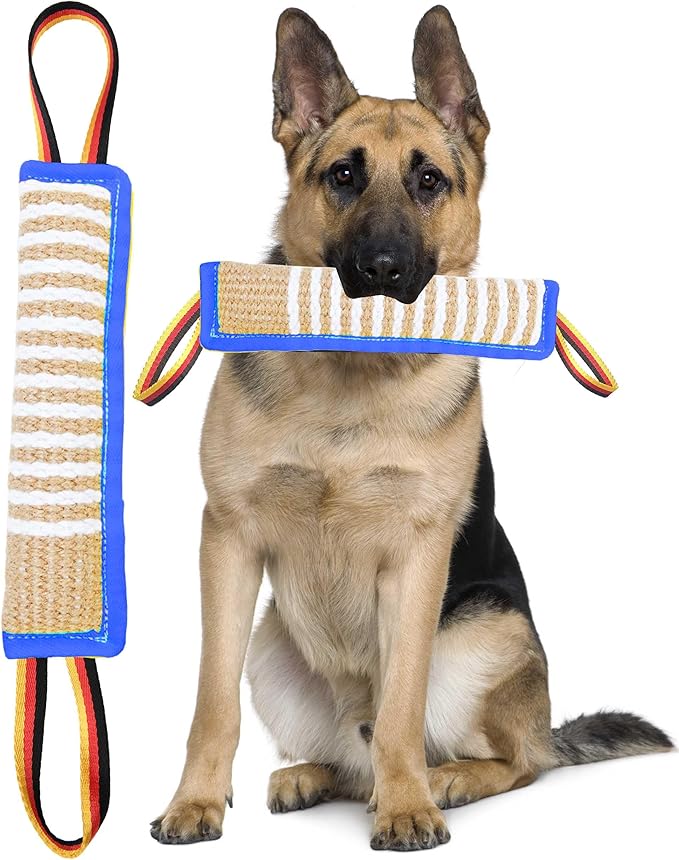 Clysoru Dog Tug Toy Dog Tough Jute Bite Pillow Lasting Training Equipment Two Flag Handles Puppy to Large Dogs Interactive Toy war Toys for Aggressive chewers