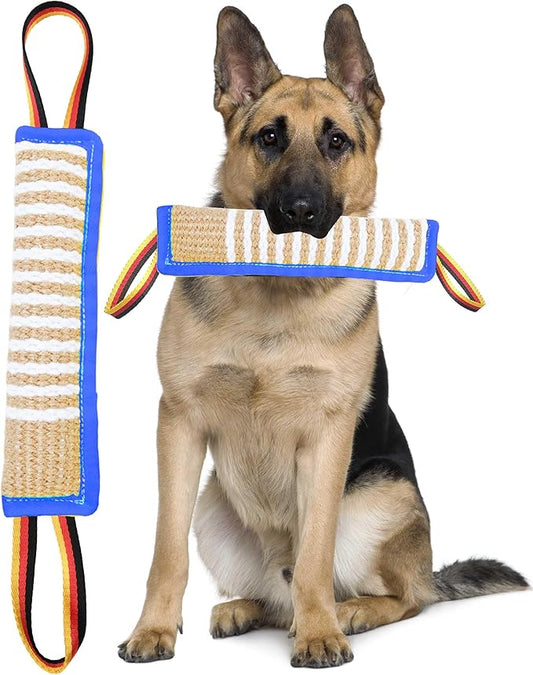 Clysoru Dog Tug Toy Dog Tough Jute Bite Pillow Lasting Training Equipment Two Flag Handles Puppy to Large Dogs Interactive Toy war Toys for Aggressive chewers