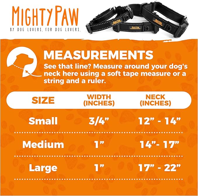 Mighty Paw Martingale Nylon Dog Collar - Martingale Training Collar - Slip Design for Controlled Pet Training Collars - Enhanced with Reflective Stitching for Safety - Black Dogs Collars Choker