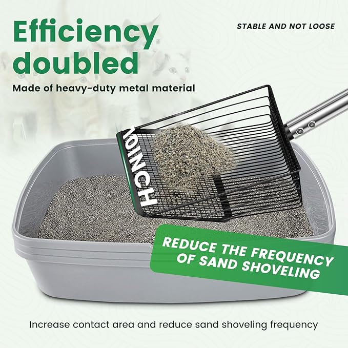 10Inch Chicken Poop Scooper, 35" to 75" Long Chicken Coop Litter Scoop with Stainless Steel Handle, 4 in 1 Multifunctional Heavy Duty Litter Sifting Shovel, Non Stick Detachable Cat Litter Sifter