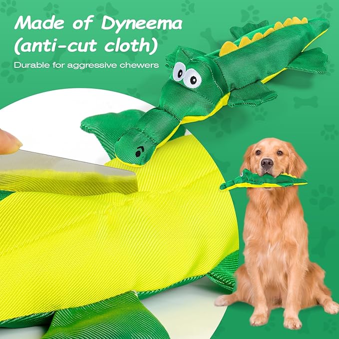Dog Plush Toy for Aggressive Chewer, Though Large Stuffed Animal Dog Toys, Upgrade 10 Times Durablities Dyneema Dogs Squeaky Toy, Big Dogs Toys for Small, Medium, Large Breed(Crocodile)