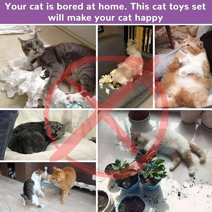 Retro Shaw Cat Toys Kitten Toys, Cat Tunnels Toy for Indoor Cats Kitty, Interactive Cat Tube Tent Feather Wand Teaser Bell Fuzzy Ball Springs Mouse (33 Pcs Large Cat Tunnel Toys Set)