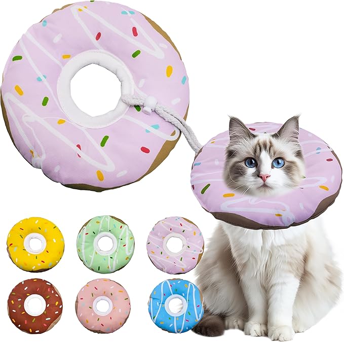 Cat Cone Collar Soft, Adjustable Cat Recovery Collar Kitten Cones to Stop Licking, Cute Donut E Collar After Surgery, Cats Neck Pillow Cone Elizabethan Cones of Shame (Waterproof Purple, Large)