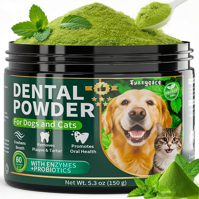 Dog Dental Powder, Dog Teeth Cleaning Powder with Natural Herbal Blend, Plaque Off Pet Tooth Cleaning lab co, Targets Tartar & Reduces Plaque & Bad Breath for Dogs & Cats, Mint -150Grams