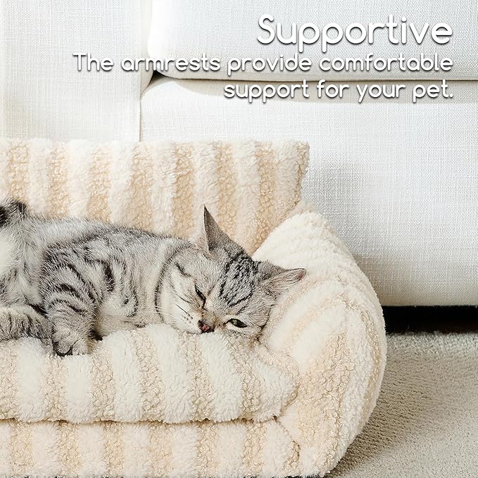 Hollypet Cat Bed Fluffy Plush Mutifuctional Double-Layer Soft Pet Couch Orthopedic Sofa Nest Beds for Small Cats and Dogs, Beige (21x15x8 inch)