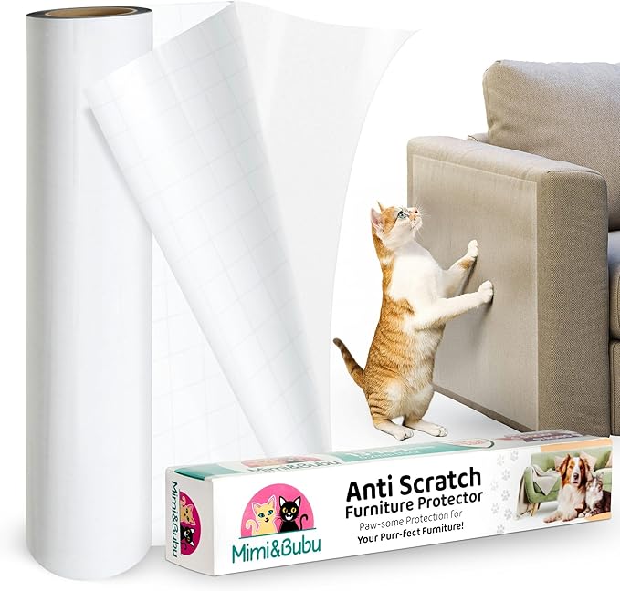 Mimi&Bubu [0.2 mm Extra-Thick BPA-Free] Anti Scratch Furniture Protector(160" x 13"), Single-Sided Sticky Couch Protector for Cats and Dogs, Couch Corner Guard from Claws, Cat Scratch Deterrent Tape