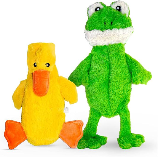 FGA MARKETPLACE Duck and Frog Flat NO Stuffing NO Squeak Plush Dog Toy, Funny Style Will Entertain Your Pet for Hours, Recommended for Small and Medium Dog 21 INCH Long