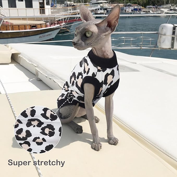 PUMYPOREITY Sphynx Cat Clothes: Stretchy Sweater, Soft Hairless Shirt, Pullover Pajamas, Turtleneck for Sphynx Cornish Rex, Devon Rex - Black, L