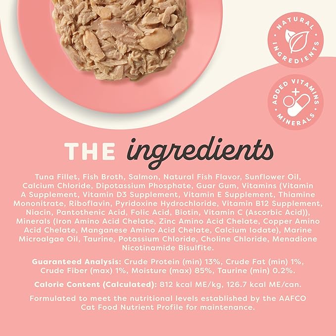 Applaws Vitality Wet Cat Food in Broth, Natural Cat Food with Added Vitamins & Minerals, Grain and Carrageenan Free, Tuna Fillet & Salmon in Broth (24 Count, 5.5oz Cans)