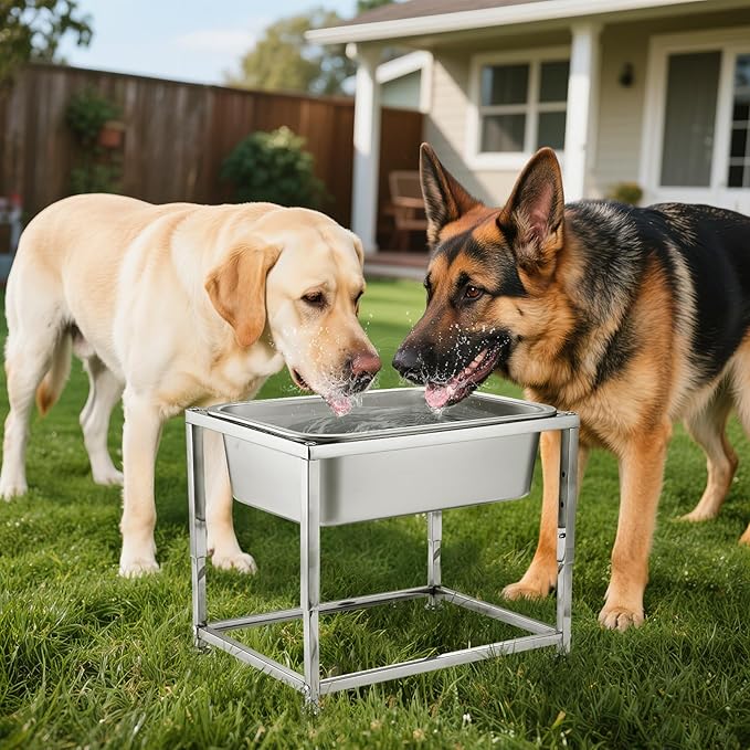 2 Gallons Large Elevated Dog Water Bowl - 3 Height Adjustable (8.5'', 10'', 11.6'') Raised Stand, Stainless Steel Dog Bowl for Medium Large Dogs Relief Joint Pressure