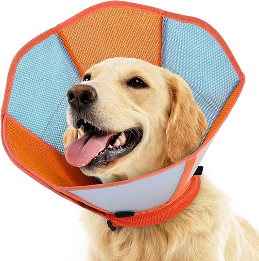SUNFURA Dog Cones for Large Dogs, Soft Pet Cone Stop Licking After Surgery, Adjustable Pet E-Collar Alternative for Wound Healing, Orange Blue X-Large