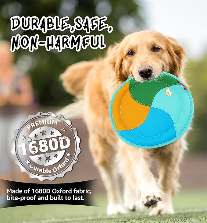 Dog Flying Disc Dog Flyer Toy for Fetch, Durable Nylon 9.5" Diameter with Soft and Thick Edges, Gentle on Teeth & Gums, Lightweight & Water Floating, Outdoor Play for All Breeds (A-Blue/Orange)