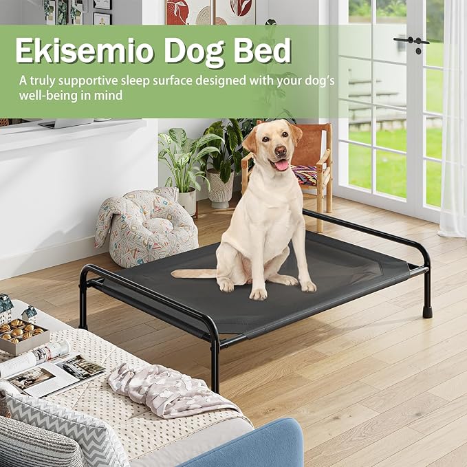 Dog Beds Large Sized Dog, Elevated Dogs Bed for Large Dogs, Portable Cooling Pet Cot with Breathable & Waterproof Mesh, Indoor & Outdoor Raised Pet Hammock Bed, Black