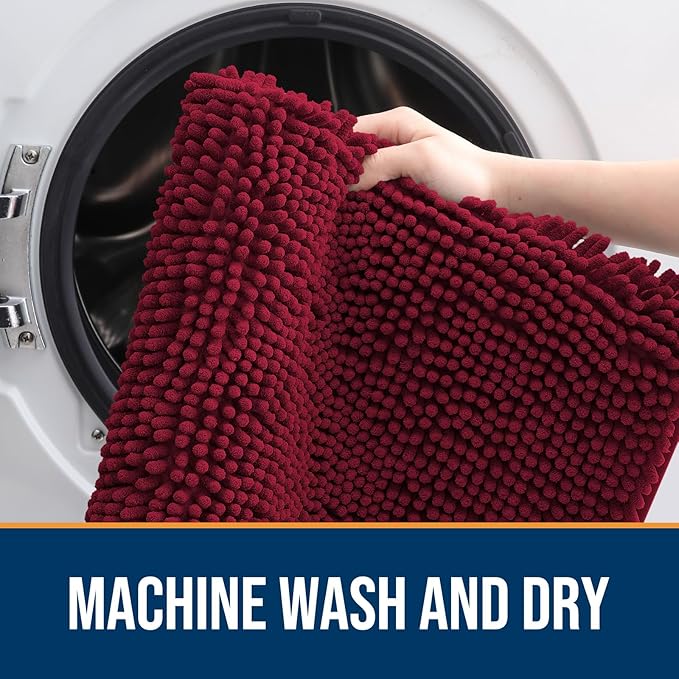 OLANLY Dog Door Mat for Muddy Paws 45x27, Absorbs Moisture and Dirt, Absorbent Non-Slip Washable Doormat, Quick Dry Chenille Mud Mat for Dogs, Entry Indoor Entryway Carpet for Inside Floor, Burgundy