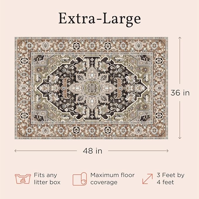 Lovewag Cat Litter Mat 2 Pack - Large 36x48 Machine Washable Easy Clean Non-Slip Waterproof Trapping Mats for Cats - Caramel Brown