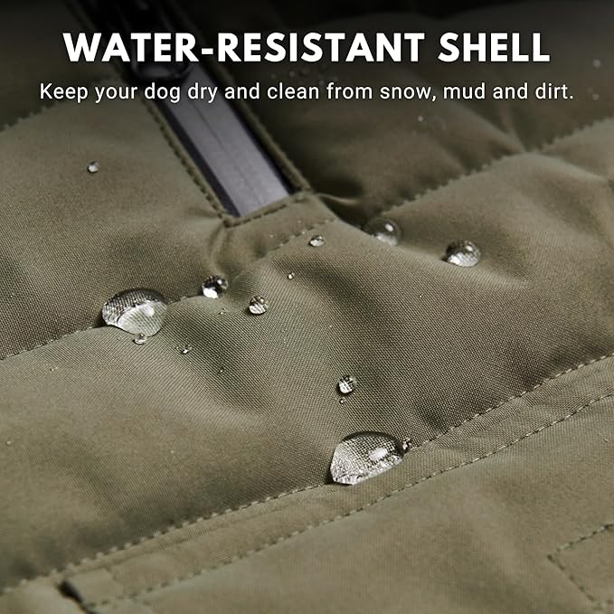 Spark Paws Dog Winter Jacket, Water-Resistant Coat, Warm Reflective Windproof Fleece-Interior, for Medium and Large Dogs - Olive - XXL