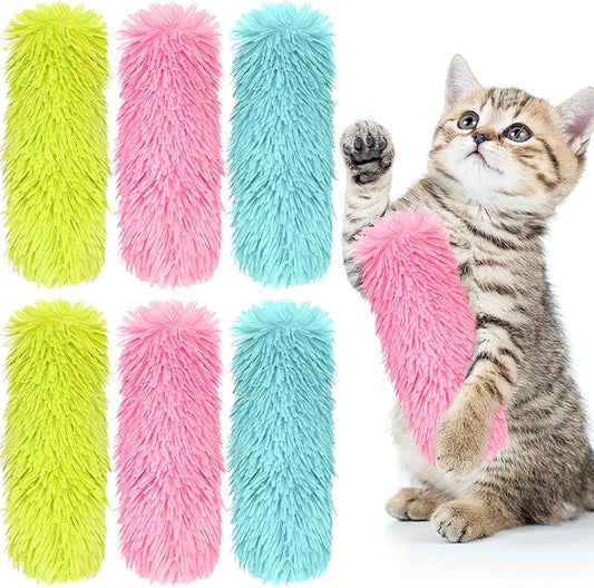 Civaner 6 Pcs 6 Inch Cat Catnip Toy Cat Interactive Kicker Toy Soft Plush Kitten Pillow Stick Kitten Chasing Chewing Exercising Catnip Filled Plaything for Puppy Indoor(Grass Green, Blue, Pink)