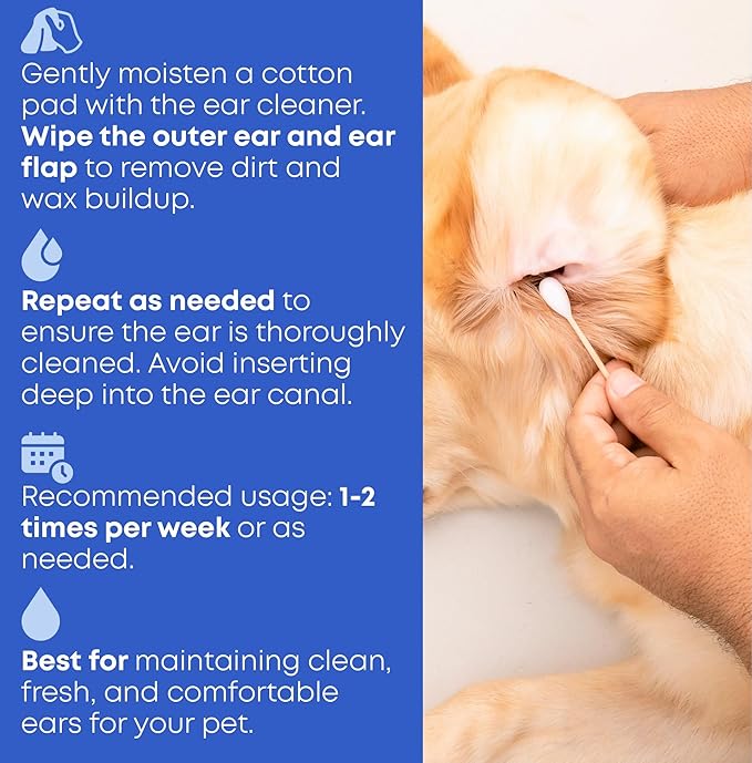 Cat & Dog Ear Cleaner Drops & Wash Solution - Yeast Otic Infection Treatment & Itchy Ear Relief for Pet - Wax Remover & Flush Remedy for Any Pets