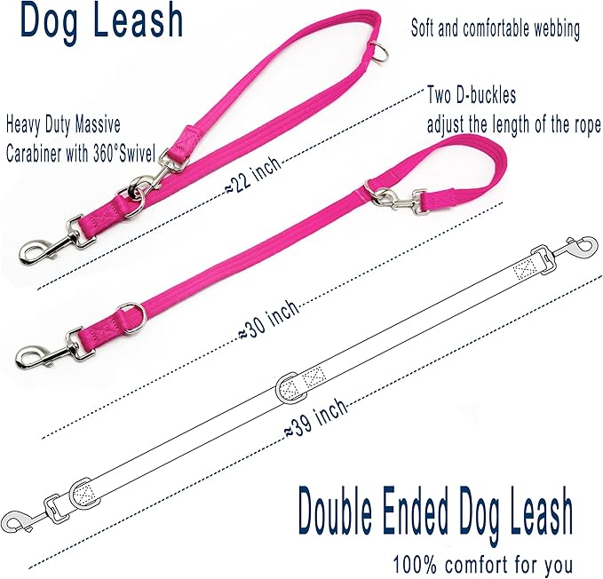 Double Ended Dog Leash,for Obedience Training Easy to Use,Lightweight,Soft for Large and Medium Dogs (Fuchsia, 1M*2.5CM)
