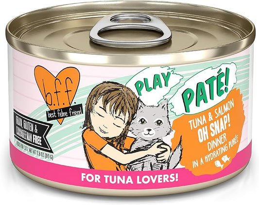 Weruva B.F.F. Play - Best Feline Friend Paté Lovers, Aw Yeah!, Tuna & Salmon Oh Snap! with Tuna & Salmon, 2.8oz Can (Pack of 12)