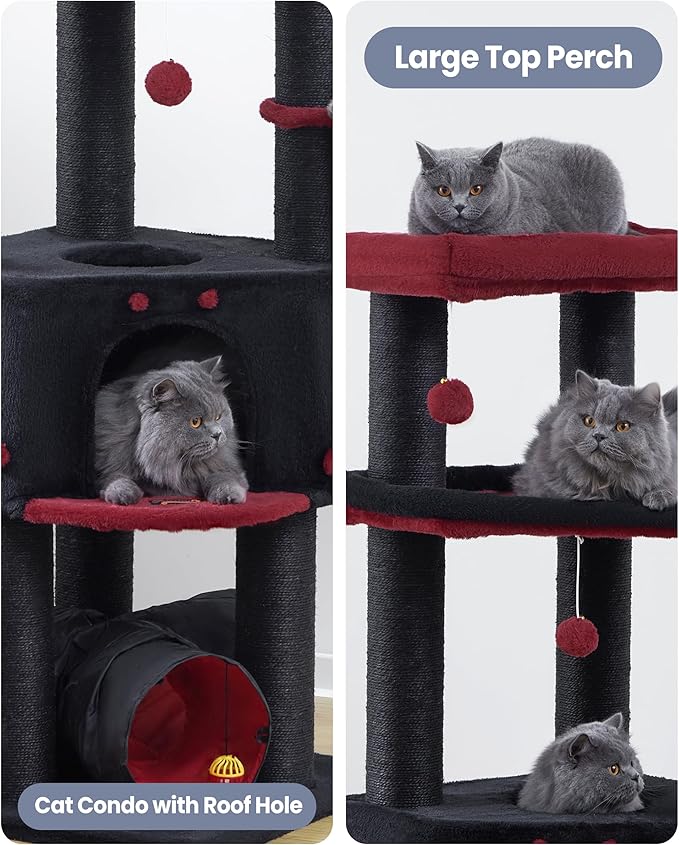 Cat Tree Tower for Indoor Cats Large Adult - Heavy Duty Extra Wide Scratching Post (φ4.4in) Maine Coon Condo House with Hammock Tunnel - 60 Inch XL Feline Bed Trees - Big Multi Level Cat Houses Stand