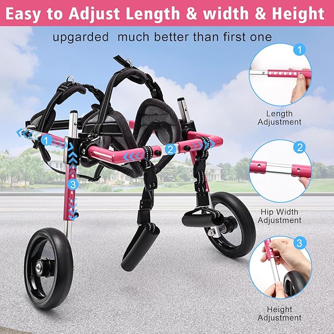 Wheelchair for Dogs, Pet Baby Adjustable Dog Wheelchair for Back Legs with Dog Leash, Lightweight Doggie/Doggy Carts with Wheels for Small Pets Hind Limbs, Disabled Hind Legs Walking Stable, Pink, XS