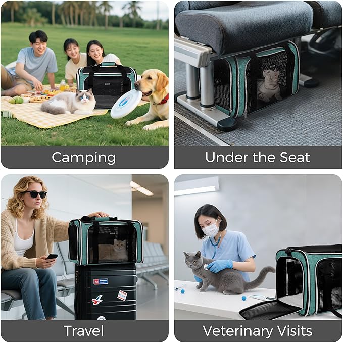 BAGLHER Pet Travel Carrier, Cat Carriers Dog Carrier for Small Medium Cats Dogs Puppies, Airline Approved Small Dog Carrier Soft Sided, Collapsible Puppy Carrier. Green