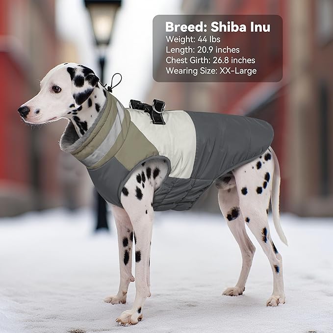 Dog Winter Coat, Reflective Dog Coats for Large Dogs, Waterproof Windproof Pet Clothes Jacket with Harness Built in, Warm Cold Weather Coats, Dogs Snowsuit Vest, Grey XX-Large