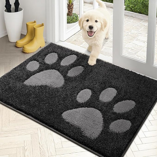 PURRUGS Dirt Trapping Door Mat 24" x 35.5", Non-Skid/Slip Machine Washable Microfiber Entryway Rug, Dog Doormat, Super Absorbent Welcome Mat for Muddy Wet Shoes and Paws, Charcoal