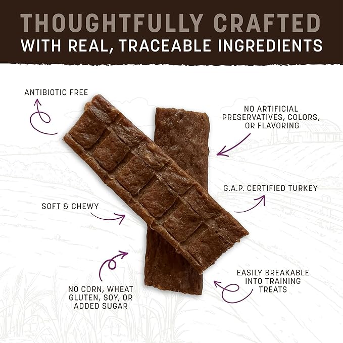 Earth Animal Wisdom Air-Dried Jerky Turkey Recipe | Dog Treats and Snacks | Premium Natural Turkey Jerky Strips | 4 oz | Dog Treats Made in The USA (Pack of 1)