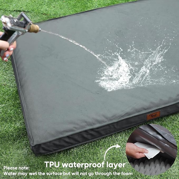 Outdoor Extra Large Dog Bed, Waterproof Dog Bed for Large Dogs, Egg Crate Foam XL Pet Bed with Removable Washable Oxford Cooling Cover, Grey