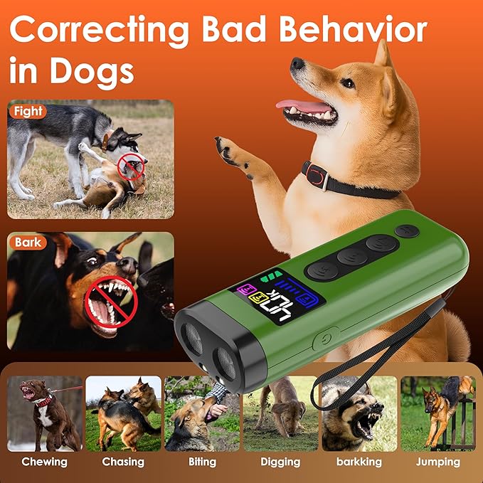 Dog Bark Deterrent Device – 65FT Range Anti Barking Device for Dogs, Stops Neighbor’s Dog Barking with 3 Ultrasonic Frequencies (25/30/40kHz) & 5 Sound Modes, for Indoor & Outdoor Training