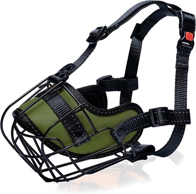OOPSDOGGY Metal Dog Muzzle for Large Dog, Adjustable Brethable Wire Basket for Rottweiler to Prevent Biting Chewing (Green, Rottweiler)