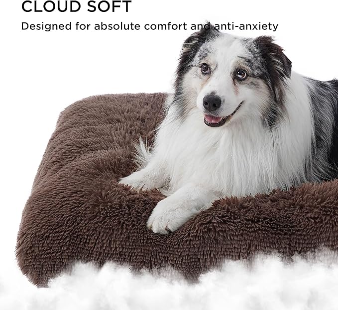 Bedsure Washable Medium Dog Bed for Crate, Plush Calming Dog Crate Mat, Fluffy Pet Bed for Medium Sized Dogs, Plush Soft Comfort Sleeping Mat for Puppy, Anti-Slip Pet Kennel Pad, 29" x 21", Dark Brown