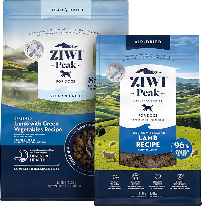 ZIWI Peak Large Lamb Dry Dog Food Bundle- Air-Dried Lamb (35.2oz) + Steam & Dried Lamb w/Vegetables (113.6oz)