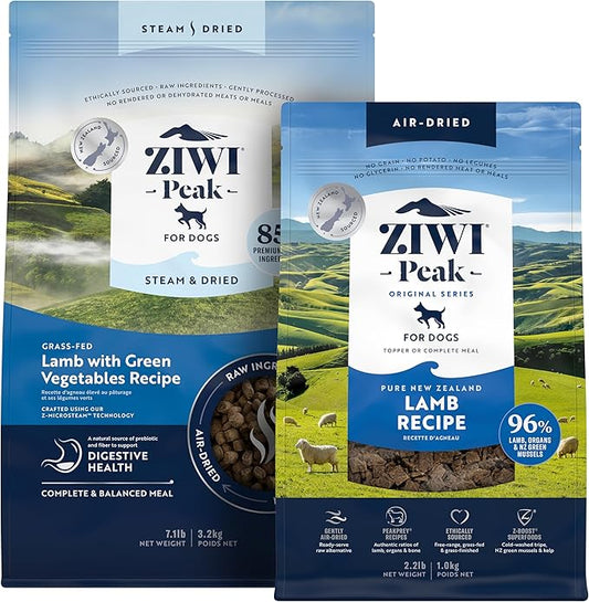 ZIWI Peak Large Lamb Dry Dog Food Bundle- Air-Dried Lamb (35.2oz) + Steam & Dried Lamb w/Vegetables (113.6oz)