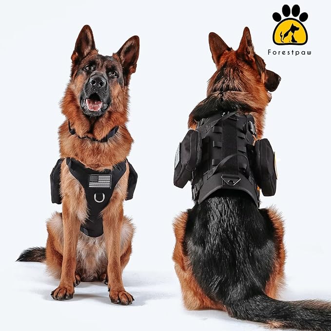 Forestpaw Dog Harness Medium Sized,Tactical Dog Harness with Handle,No Pull Military Style Service Dog Vest with Pockets Adjustable for Medium Dogs,Black,Chest 21.5-45"