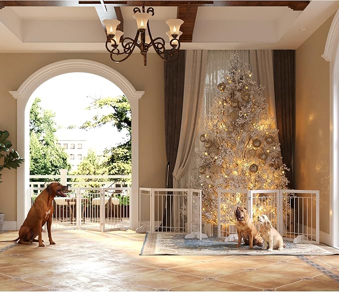 JSB 72-inch Extra Wide 28-inch Tall Dog gate, Freestanding Pet Gate for Halls, Stairs & Home, Pet Puppy Safety Dog Fence with 2PCS Support Feet (White)