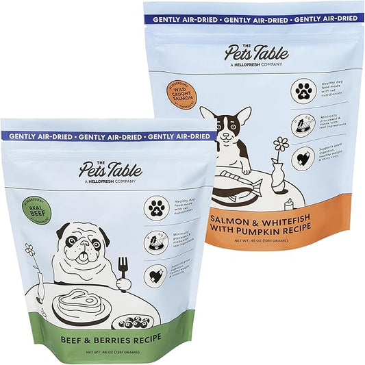 The Pets Table Grain Free Air Dried Dog Food 2 Pack - Beef & Berries + Salmon & Whitefish, 48 Ounce (Pack of 2)