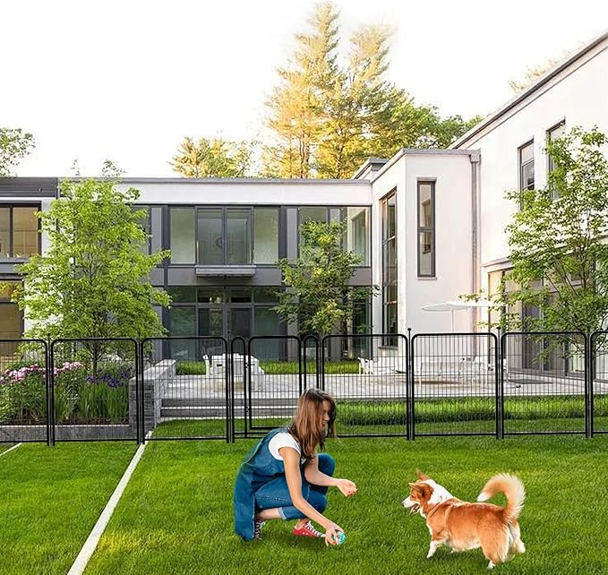Tall Garden Fence, 32 in(H) 8 Panels Dog Fence Outdoor for Yard. Wide Door Low Threshold Total 17.7 Ft(L), Metal Dog Pen Heavy Duty Pet Puppy Exercise Pen for Rv Camping Garden Yard