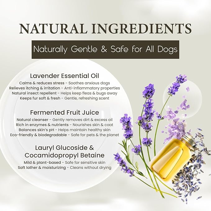 GreenPawrent- Lavender Essential Oil & English Pear Pet Shampoo for Dogs - Sensitive Dog Skin Care for All Breeds. Odor Control & Deep Cleansing - No Paraben No Sulfate & Safe for All Pets - 8.5fl oz