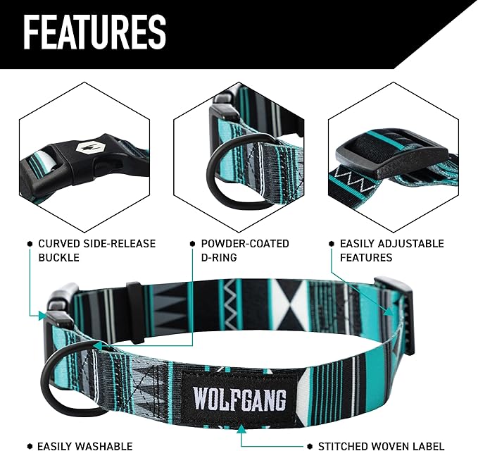 Wolfgang Heavy Duty Martingale Dog Collar with Quick Release Nylon Buckle for Walking & Training, WesternSky Print, X-Large