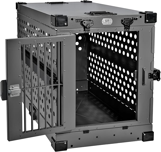 Heavy Duty Fully Collapsible Powder-Coated Aluminum Dog Crate - Medium (Gray)